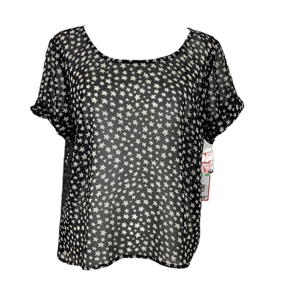 NWT French Connection Starry night sequin back woven Sheer tee Size L